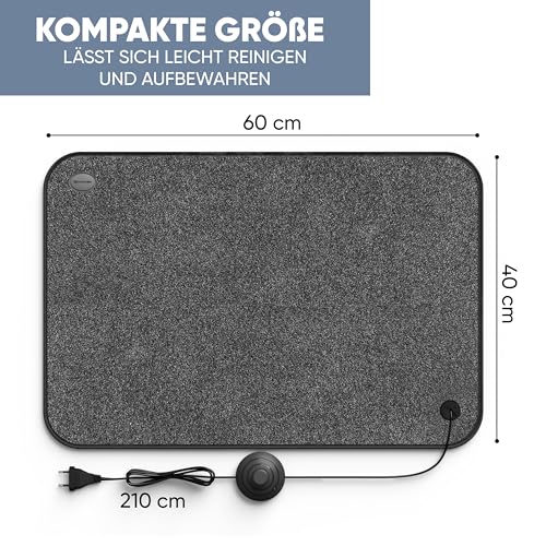 Björn&Schiller elektrischer Heizteppich mit Fußschalter, Heizmatte Fussboden, 75 Watt, Wärme für Füße, 40x60 cm, beheizbare Fußmatte für Büro und zu Hause, 210cm Kabel