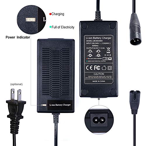 JUNSTAR-EU 36V / 48V / 52V Cargador de Iones de Litio-Litio Cargador de Bicicleta eléctrica Cargador Universal para batería de 36V / 48V / 52V