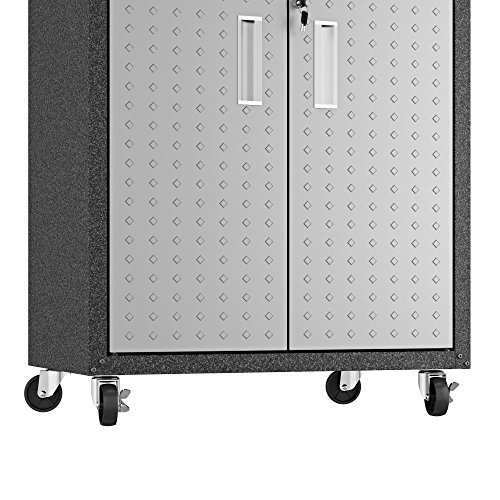 Image of Manhattan Comfort Fortress Rolling 2 Door Garage Storage Cabinet, Black /Gray