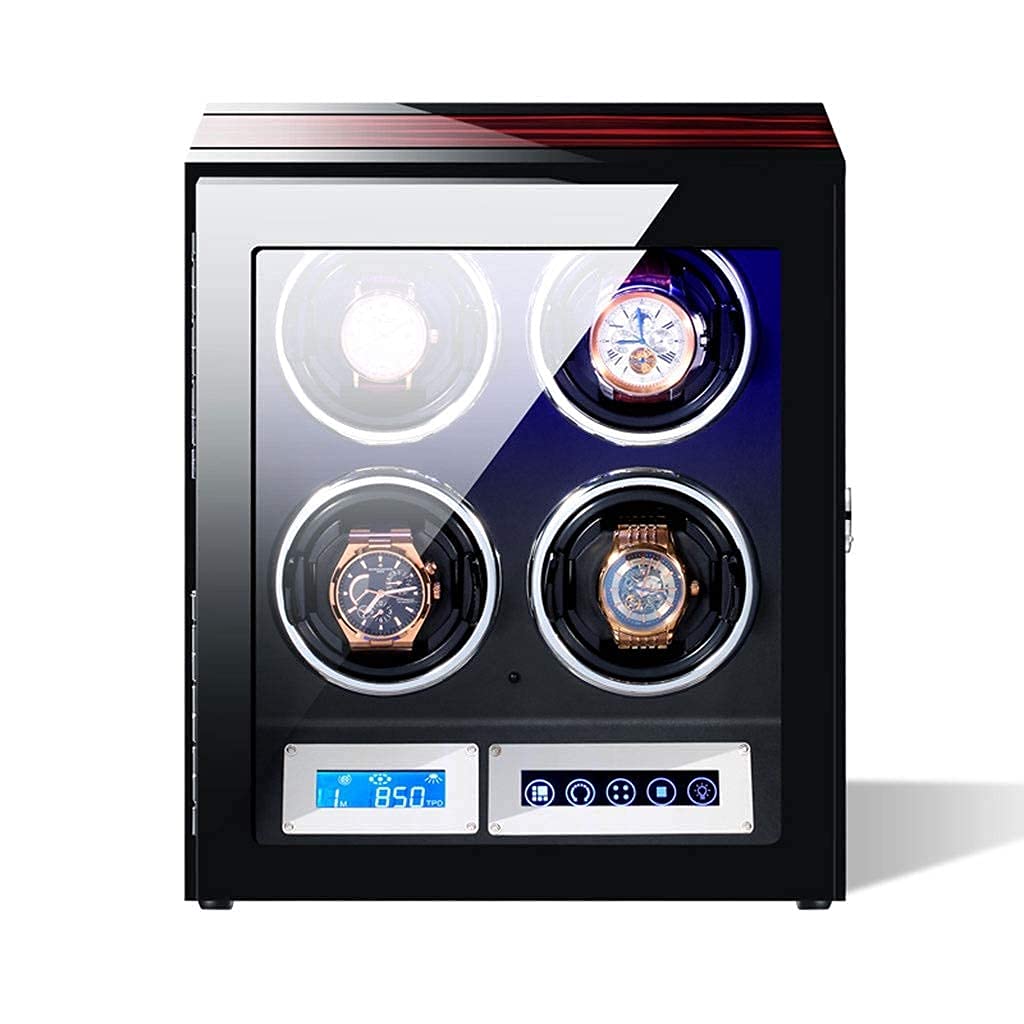 MYUYEE Watch Winder Smart Automatic Watch Winder, Soft Watch Pillow And Led Light, 5 Mode And Remote Control, Mute Motor, Watches Winding Box (4+0-A)