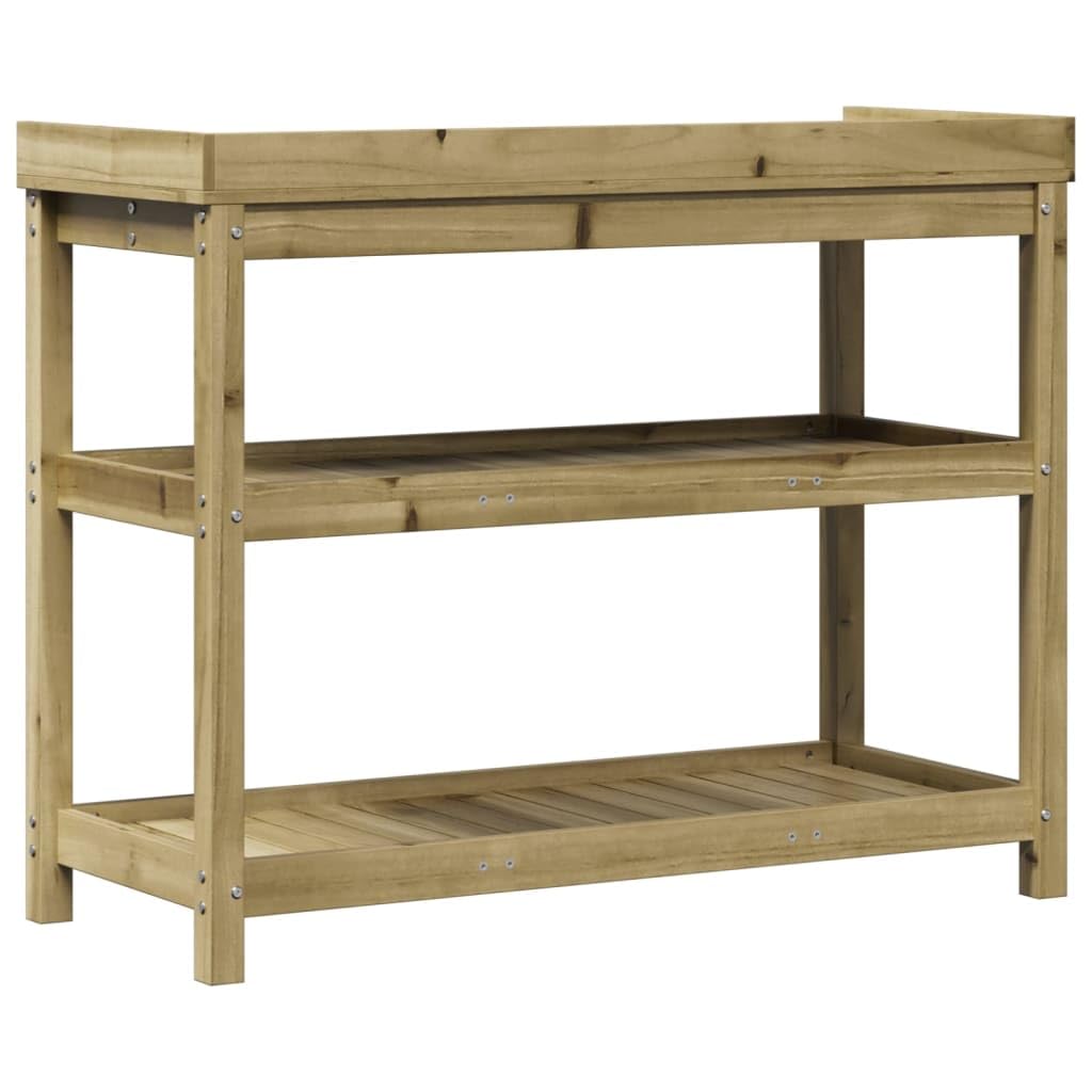 Table de rempotage en bois massif pin 108x45x86,5 cm avec étagères