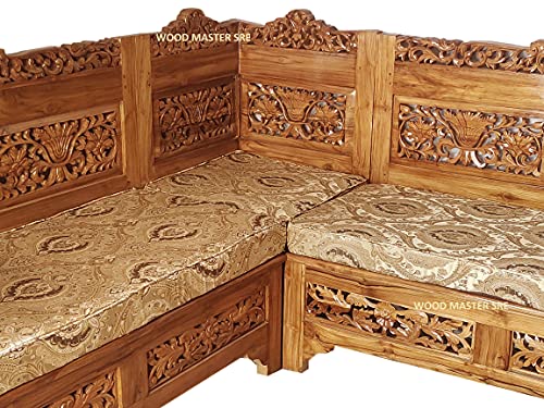 Image of Luxury Wooden Teakwwood Five Seater Sofa Set for Living Room (Honey Brown) Solid Wood Outdoor Chair 5 Seater Sofa | (15)