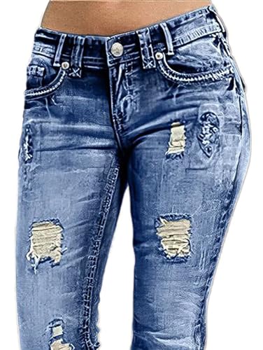 Flamingals Bootcut Jeans for Women Low Rise Stretchy Ripped Skinny Jeans Distressed Wash Western Jeans Trendy Denim Jeans2