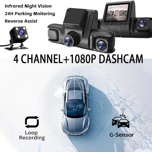 Image of Dash X 4 Channel 1080P Car Dash Cam | Front, Rear, Left & Right Recording | Infrared Night Vision | 24H Parking Monitor | G-Sensor | Loop Recording | Reverse Assist