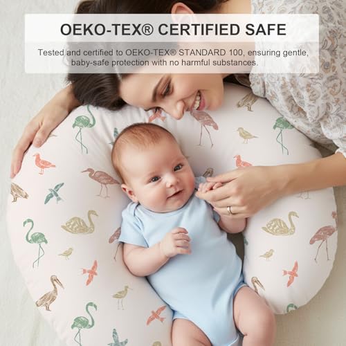 Image of Little Grape Land Nursing Pillow Covers 2 Pack, Soft & Breathable Removable Breastfeeding Pillows Covers for Feeding Pillows, Nursing Pillow Slipcover for Baby Girls Boys, (Birds & Rosy)