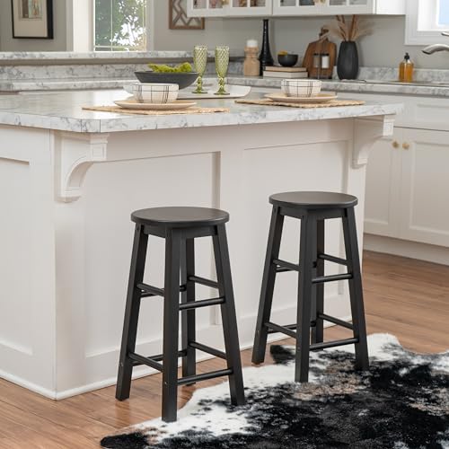 Image of Linon Zeke Black Solid Wood Backless Round Counter Stool with 24 Inch Seat Height
