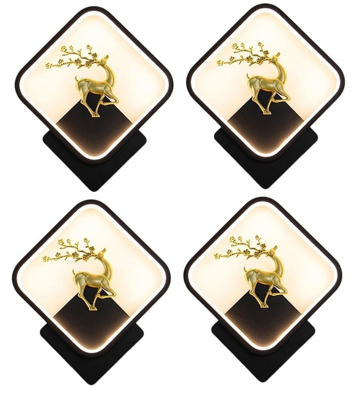 Image of Home Decore Led Fancy Wall Light,Night Lamp,Decorative Lamp,Wall Hanging Lights for Bedroom,Living Room,Color(Warm White+Natural White+Cold White).(Black Squar Deer)(Pack of 4)