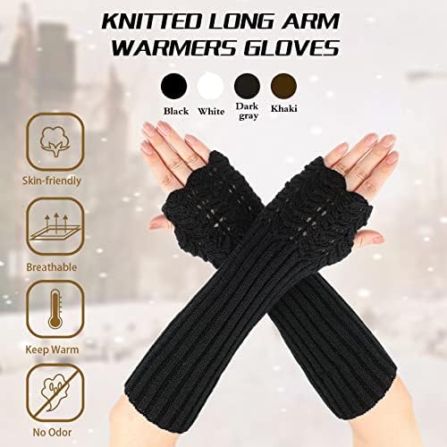 Fingerless Gloves for Women and Men Winter 4 Pairs Long Arm Warmers Knit Hand Warmers Gloves Warm Arm Gloves Wrist Gloves