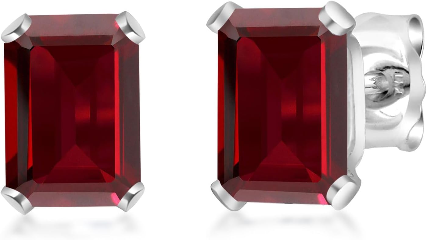 Gem Stone King 6X4MM Emerald Cut Gemstone Birthstone Stud Earrings For Women Men | 925 Sterling Silver | Fine Jewelry Gifts for Her Mom Women Wife