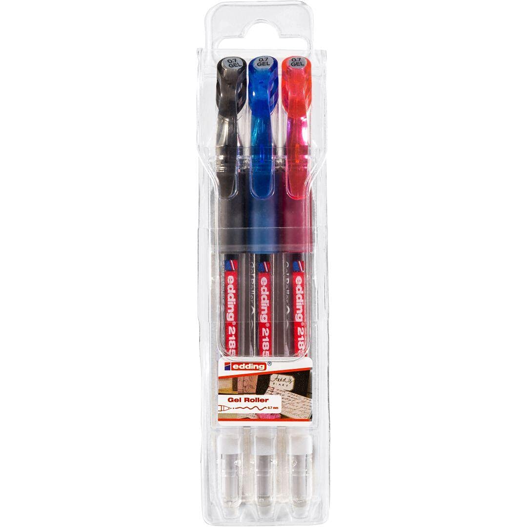 Edding 2185 Gel Roller 5 Pezzi, Inchiostro A Base D'Acqua, Punta 0,7 Mm, Colori: Nero, Rosso, Blu, Verde, Rosa