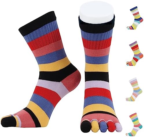 Toe Socks Women Rainbow Cotton Fuzzy Middle Socks Funny Wicking Anti-Slip Thicken Breathable Soft Warm Toe for Teen Girls Socks Suitable Yoga Running Walking Athletic Outdoors - Black Mouth