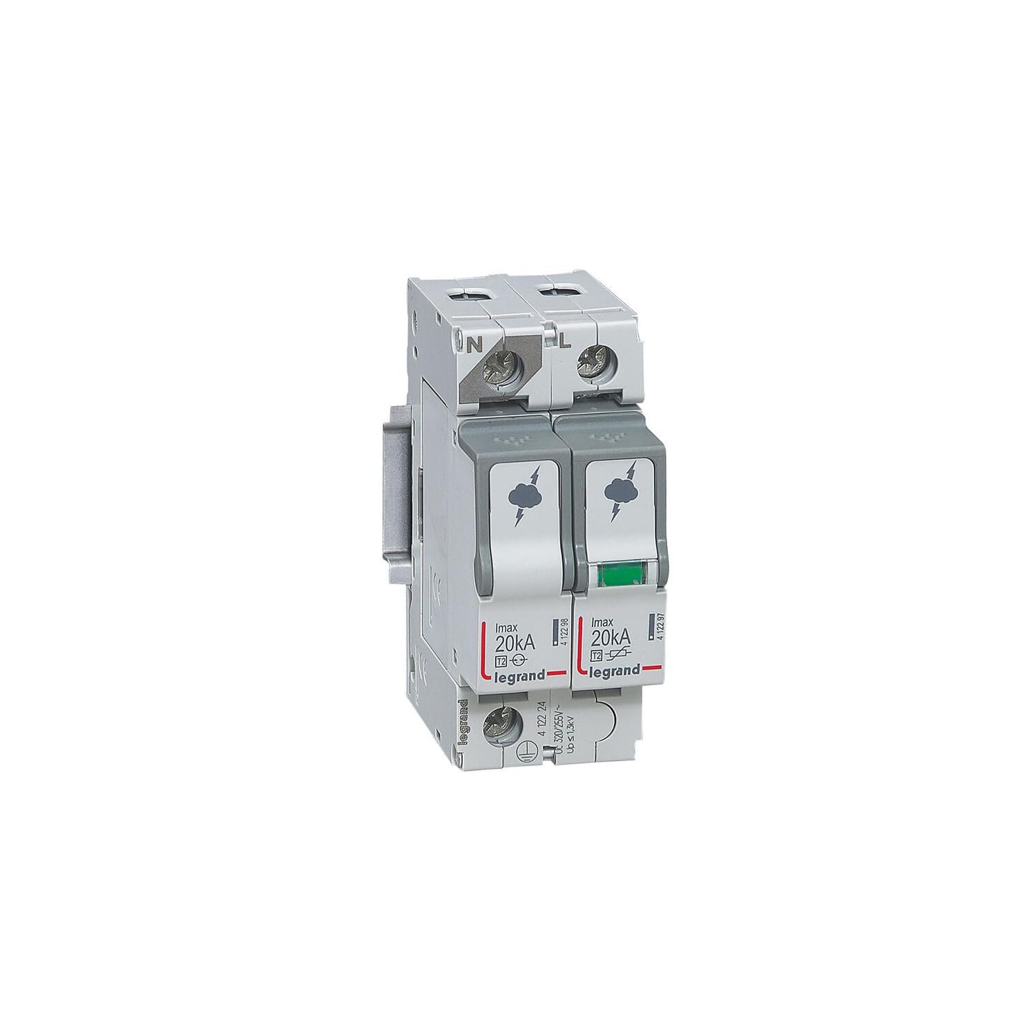 Parafoudre type T2 Imax 20kA/​pôle - 1P+​N 320V~ - 2 modules