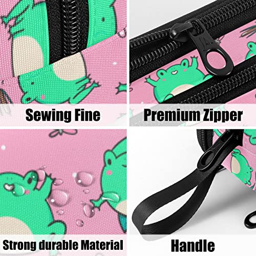 Image of Fustylead Kawaii Frogs Large Pencil Case Portable Stationery Bag Cosmetics Bag with Handle for School Office Travel