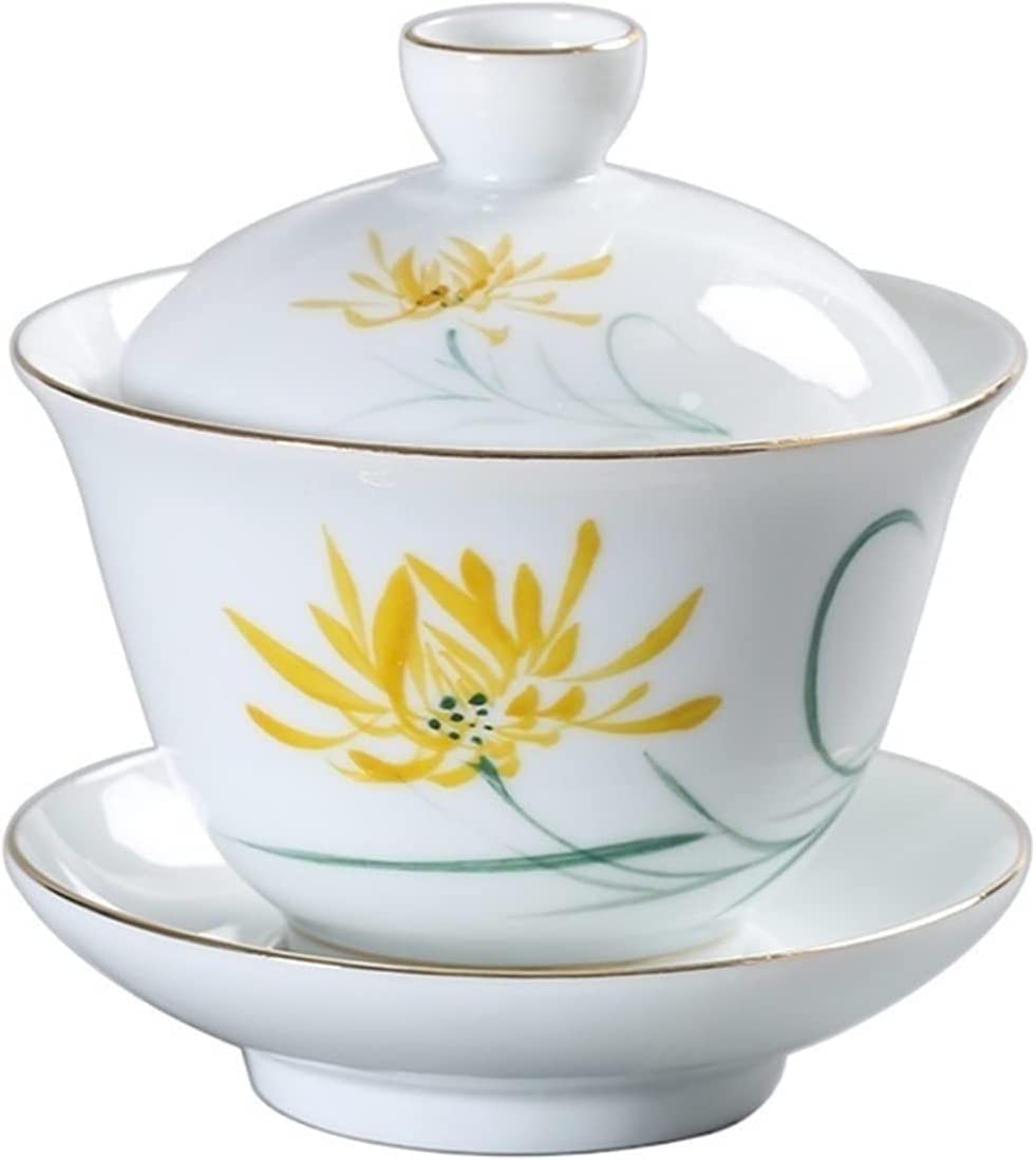 Tazze da tè, Set da tè Kung Fu, ciotola coperta, tazza, cinese retrò(M 9.4x10.4cm 200ml)
