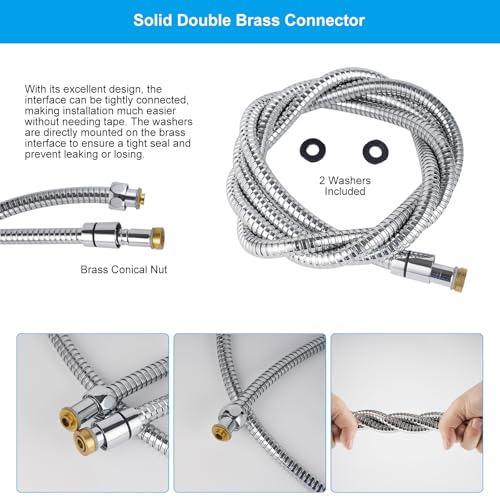 Hibbent All Metal Shower Hose, 119 Inch Stainless Steel Extra Long Shower Hose Replacement, Brass Insert & Nut, Anti-Twist Handheld Shower Head Hose Extension, Flexible Shower Hose Attachment, Chrome - image 8