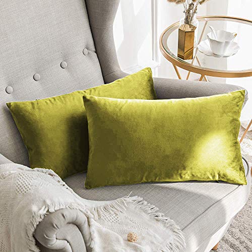 Image of Khooti Velvet Cushion Cover Pack of 1-18 inch x 28 inch / 46 x 71 cm - Olive - Soft Pillow Covers Cushion Case for Sofa Bedroom Livingroom Chair Car, Cushion Cover
