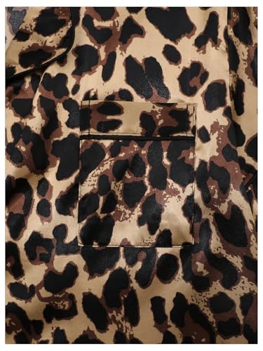 SHENHE Women's 2 Piece Satin Pajama Set Leopard Short Sleeve Button Down Pj Shorts Set3