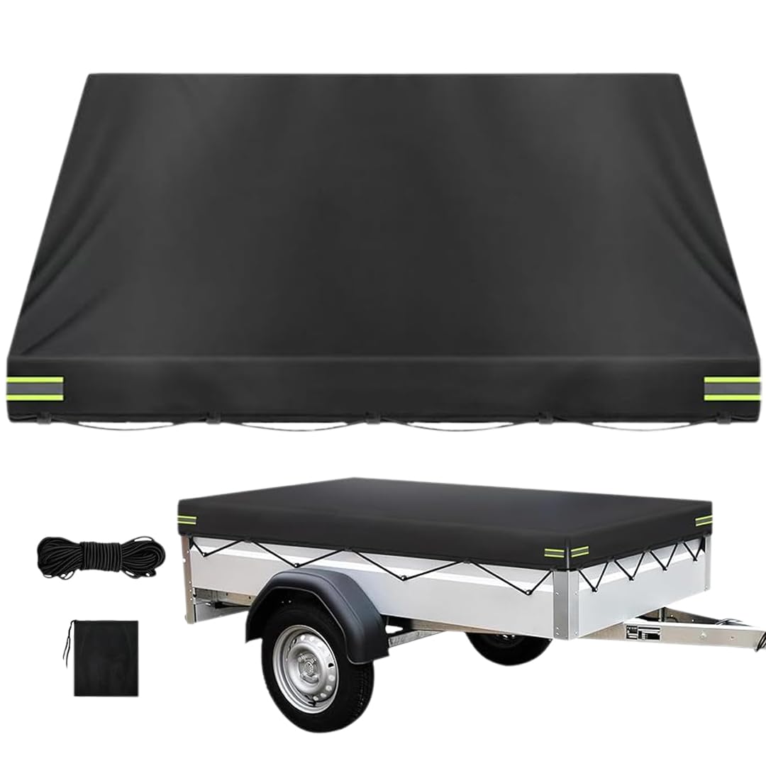 Telone per rimorchio nero, 214 x 122 x 13 cm, tessuto Oxford, impermeabile, antivento, protezione solare, antistrappo