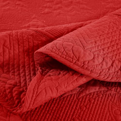 MarCielo 3-Piece Christmas Quilt 100% Cotton Oversized Bedspread Lightweight Coverlet Embroidery Christmas Tree Pattern Bedding Set (TC Red, Oversized Queen (100"x106"))