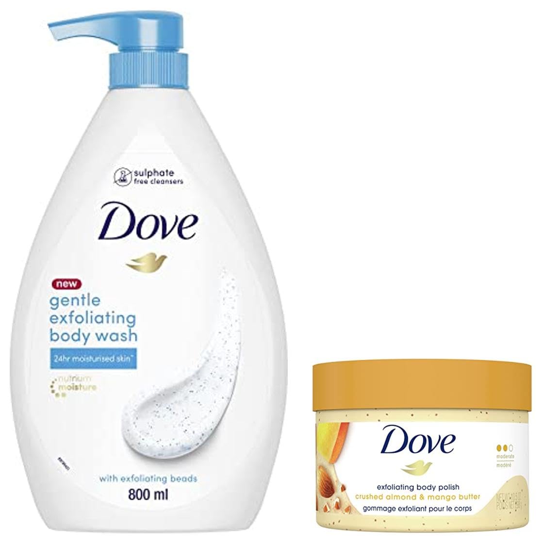 Dove Exfoliating Body Polish Scrub, Fruity Scent, 298g & Dove Gentle Exfoliating Nourishing Body Wash, Mild Cleanser Moisturizes Skin, Balances Ph, For All Skin Type, 800 ml-image-35