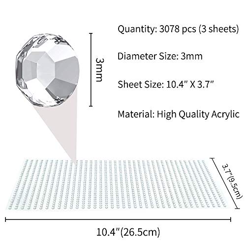 Yeapop Bling Bling Car Sticker, 3 Sheets 3078 Pcs In Total, Skin-Friendly Self-Adhesive Stickers With Sparkling Crystal Rhinestones For Diy Bling Car Interiors, Suitable For Decorating Various Bling Car Accessories For Women And Girls. #TOP1