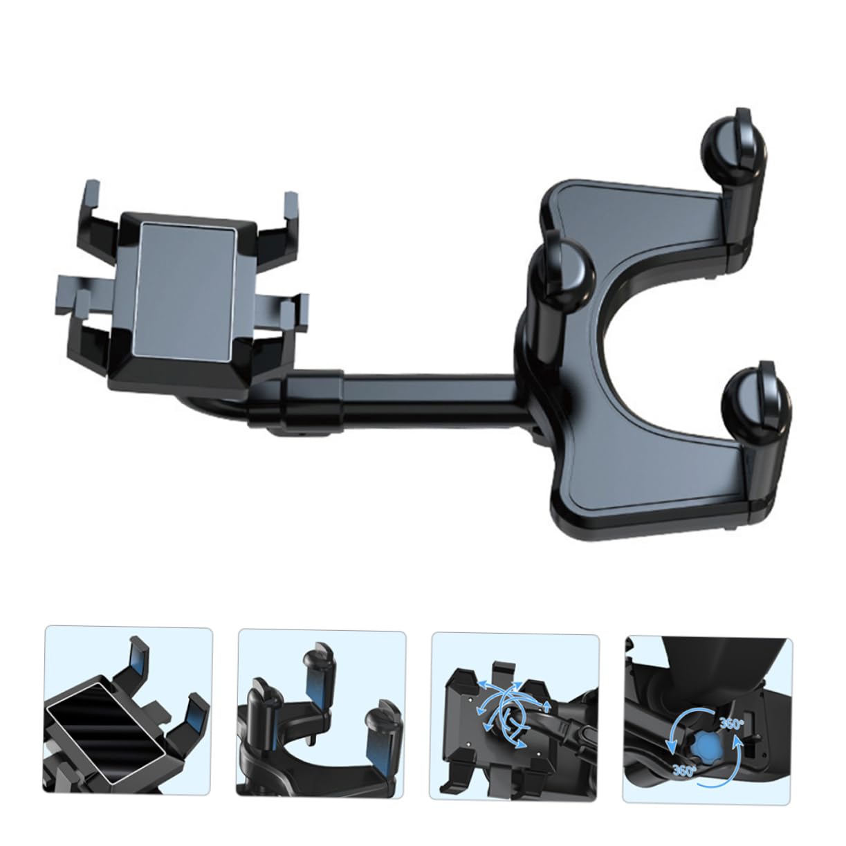 Supporto Telefono Auto Nero in Abs Antiscivolo Clip per Specchietto Retrovisore, Supporto Smartphone per Guida Sicura e Navigazione