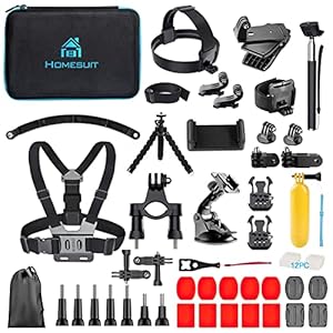 Homesuit Action Kamera Zubehör-Kit 58-In-1 für Gopro Max Gopro Hero 11 10 9 8 7 6 5 Session 4 3+ 3 2 1 Black Silver Insta360 GO 2 SJ4000/ SJ5000/ SJ6000 DJI OSMO Action DBPOWER AKASO Xiaomi Yi APEMAN