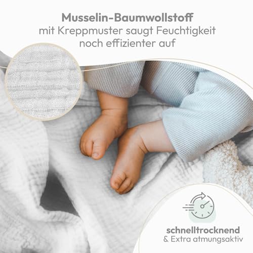 Laleni Spucktücher Baby im 10er Set aus Reiner Baumwolle - schadstofffreie Mulltücher weich 70x70 - saugstarke Mussellintücher Baby - Musselin Tuch als Mullwindel - waschbare Mulltücher - Weiß 3