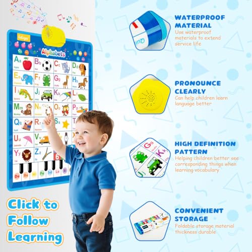 Image of PATPAT Alphabet Charts for Kids Learning, Early Education Cartoon Alphabet Musical Book for Kids, Interactive Educational Toys for 3 Year Old, 41x55.5 CM, Blue
