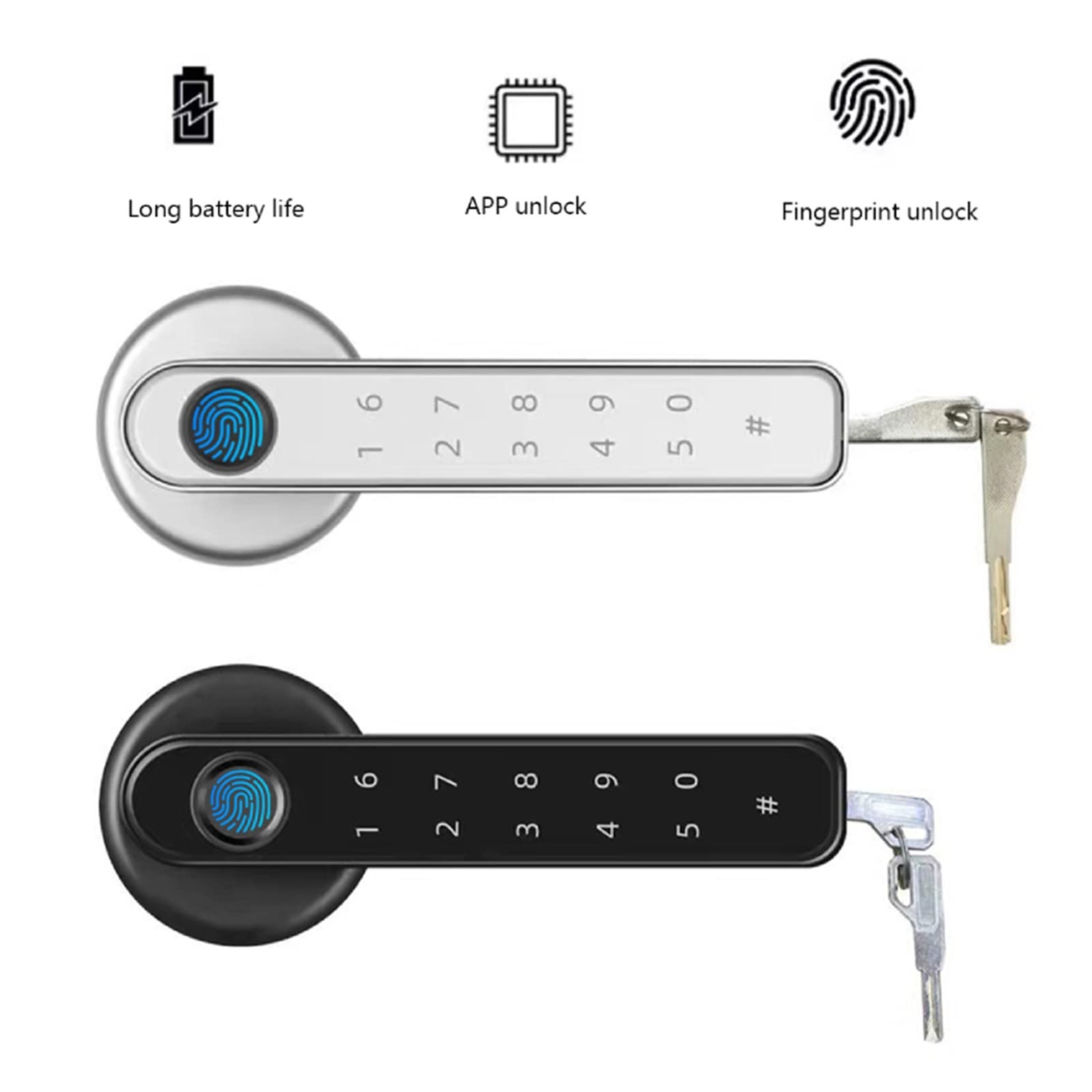 Serratura Smart, Ricarica USB Pomelli for porte compatibili con Serratura Smart Fingerprint Password Tasti meccanici Anti-blocco elettronico for appartamento ,Smart Lock Facile da Installare(Black No