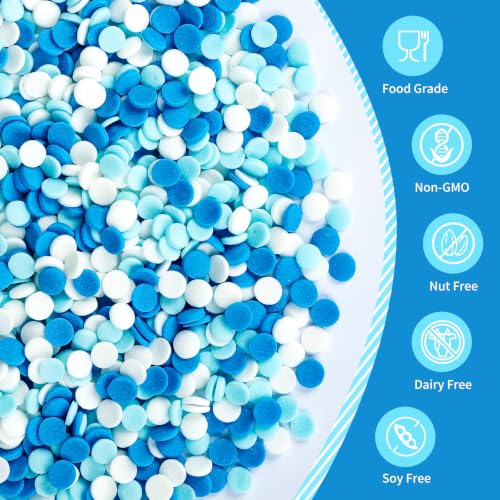 Image of Edible Circle Confetti Sprinkles for Cake,Blue White Round Winter Sprinkle | 130g,Dessert Decorating Toppers,Cupcake Donut Biscuit Ice Cream,Perfect for Baby Shower,Frozen Baking Birthday Party Supplies