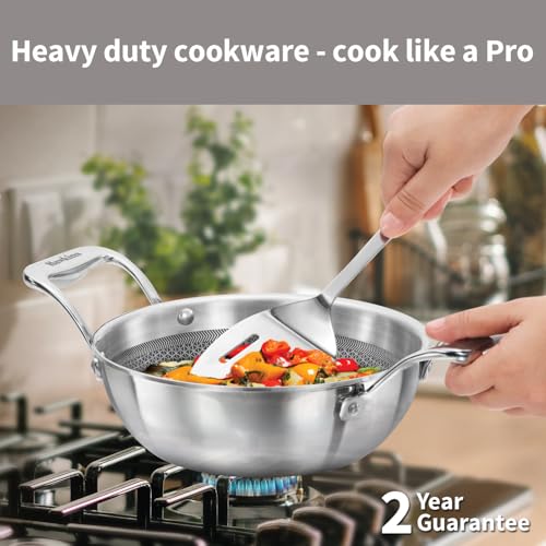 Hawkins Pro 1.5 Litre Shielded Nonstick Triply Deep-Fry Pan, Kadhai with Stainless Steel Handles and Glass Lid, Silver (PSNK15G), 18 cm - Image 4