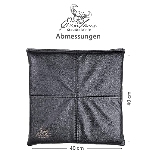 Centaur - Hochwertiges Leder Sitzkissen - Schwarz 40x40 cm - Ideal für Stuhl oder Sitzbank - Abwaschbare Echtleder Stuhlkissen - Pflegeleichte Sitzauflage