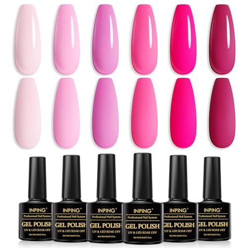 INPING UV Nagellack Rosa, 6 Farben Anny Gel Nagellack Pink, Soak-Off UV Gel Polish Geeignet für Anfänger Kunst Salon DIY, 8 ML