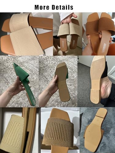 OYOANGLE Women's Single Band Square Open Toe Slide Sandals Summer Slip on Flat Sandals3