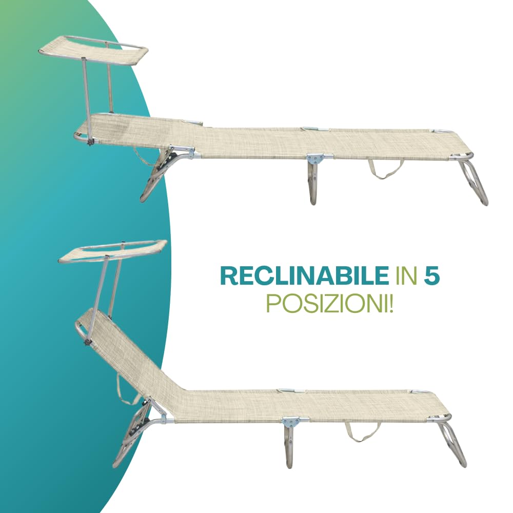 VIRSUS Lettino Prendisole Pieghevole 180x55x90 cm Textilene Metallo Tubolare 18mm Peso Max 120kg Beige