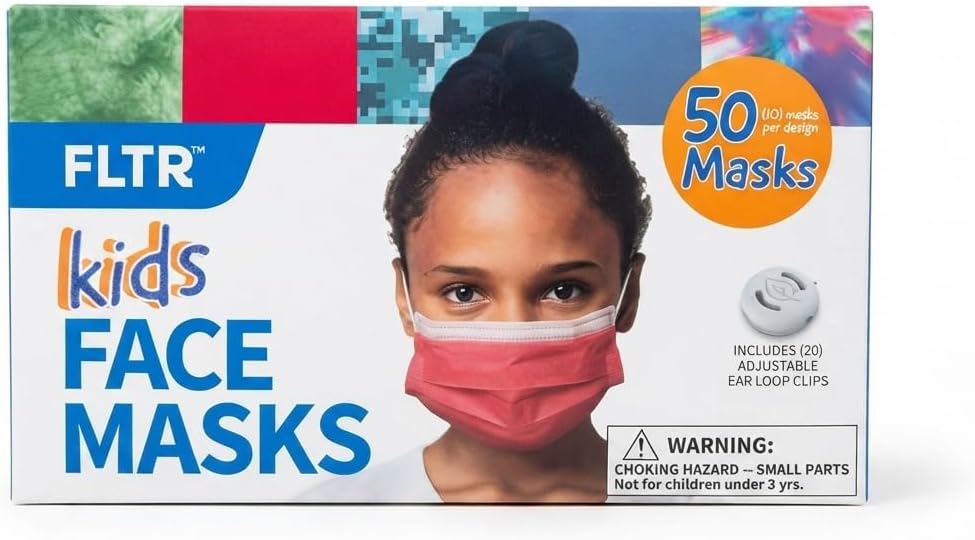 Kids Designed Face Masks Right Sized for Kids Adjustable Ear Loops 95% Filtration Including 20 Adjustable Ear Loops (10 Masks Per Designed) 50 Masks