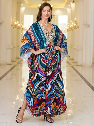 Image of KEYLORTING Plus Size Kaftan Dress Women, African Moo Moo Print Caftan, Batwing Dress, Beach Cover Up for Party and Loungewear
