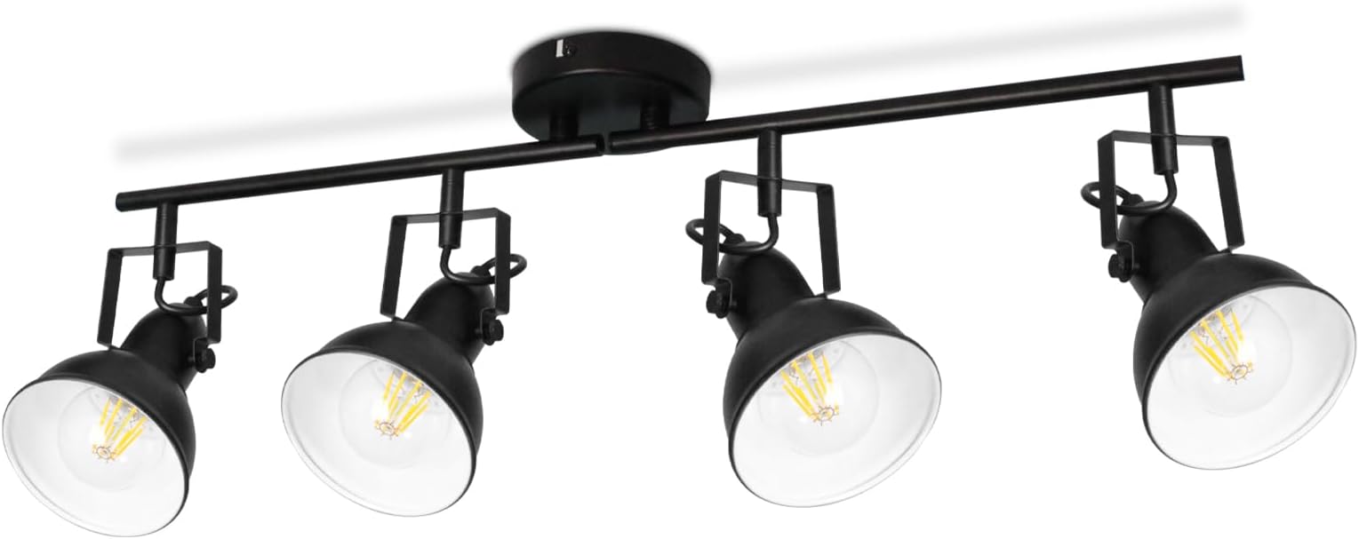 – HiBay 4 Way LED Spotlights Ceiling Lights, Rotatable Ceiling Spots Light Fitting, Retro Black Spotbars E27 for Kitchen Lounge Bedroom Hallway, Bulb not Included