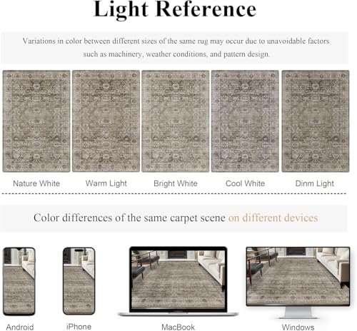 Image of 3x12 Brown Grey Vintage Washable Runner Rugs for Hallway Kitchen Boho Hallway Carpet Low Pile Non-Slip Retro Distressed Accent Throw Rug for Entryway Bathroom Bedroom
