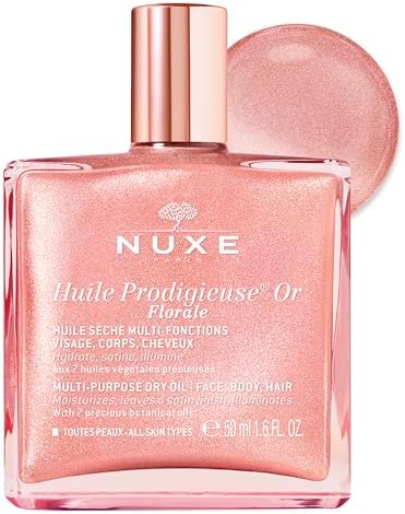 NUXE Huile Prodigieuse Floral Shimmering Multi Purpose Dry Oil for Face, Body & Hair. Luxurious Rose Gold Glow and Deep Hydration, (50mL)