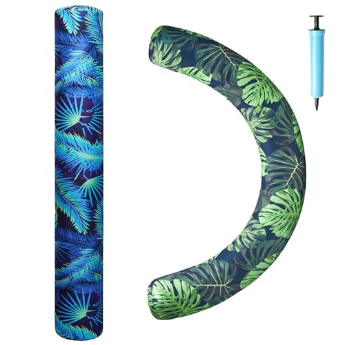 2 Pack Inflatable Pool Noodles, Fabric Covered Quick Drying Swimming Pool Floats Noodles for Adults, Pool Noodle Curved Swim Floats with Hand Pump for Summer Beach Lake Water Games Vacation Party