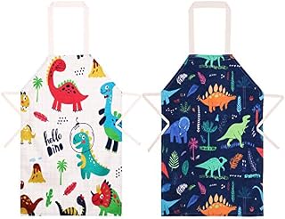 2 Pcs Kids Aprons, Cartoon Style Boys Girls Apron for Cooking Baking Art Painting Gardening