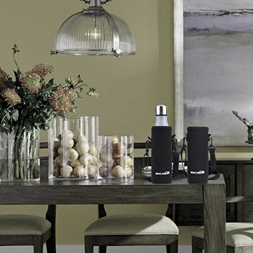 Image of RICHEN Neoprene Water Bottle Carrier Bag with Adjustable Shoulder Strap,Insulated Water Bottle Cover for Stainless Steel /Glass /Plastic Bottles