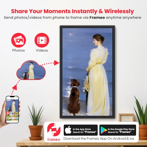 Image of Frameo 32 inch Extra Large Digital Picture Frame, Smart WiFi Photo Frame with 1920x1080 FHD IPS Touch Screen 64GB Memory, Support Wall Mounted Auto-Rotate USB&SD Card, Share Photos /Videos Instantly