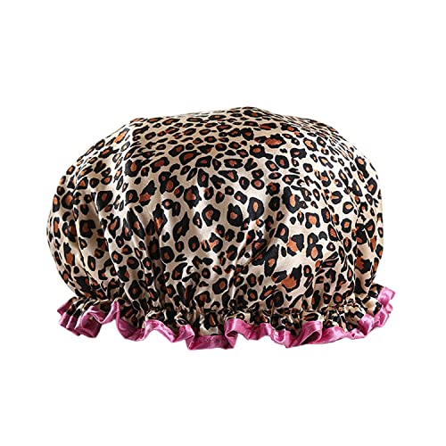 Reusable Waterproof Shower Cap - Double Thick Leopard Red Border - Ideal for Bath & Shower - (1 Piece)
