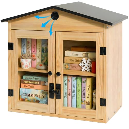 HAVLYN Little Library Box Outdoor Kit Solid Wood Free Little Library with Metal Roof Weather Resistant Blessing Box for Community Sharing