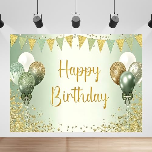 Rainway Banderole Joyeux Anniversaire Vert - Grande Toile de Fond pour Fête et Cabine Photo - Décoration Murale et Guirlande d'Ambiance pour Célébration Adulte et Enfant