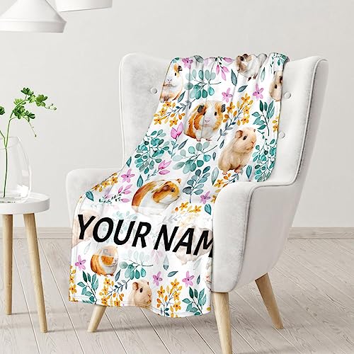Personalized Guinea Pig Blanket Gifts with Name - 30x40 Inches Cute Throw for Girls & Boys - White Soft Fuzzy Blankets for Couch & Office