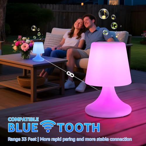 Image of uuffoo 2 Pack Shower Lamp Cordless LED Table Lamp with Speaker Patio Outdoor Speaker with Lights RGB IP44 for Patio Pool Party Balcony Bathroom (Waterproof, Rechargeable)